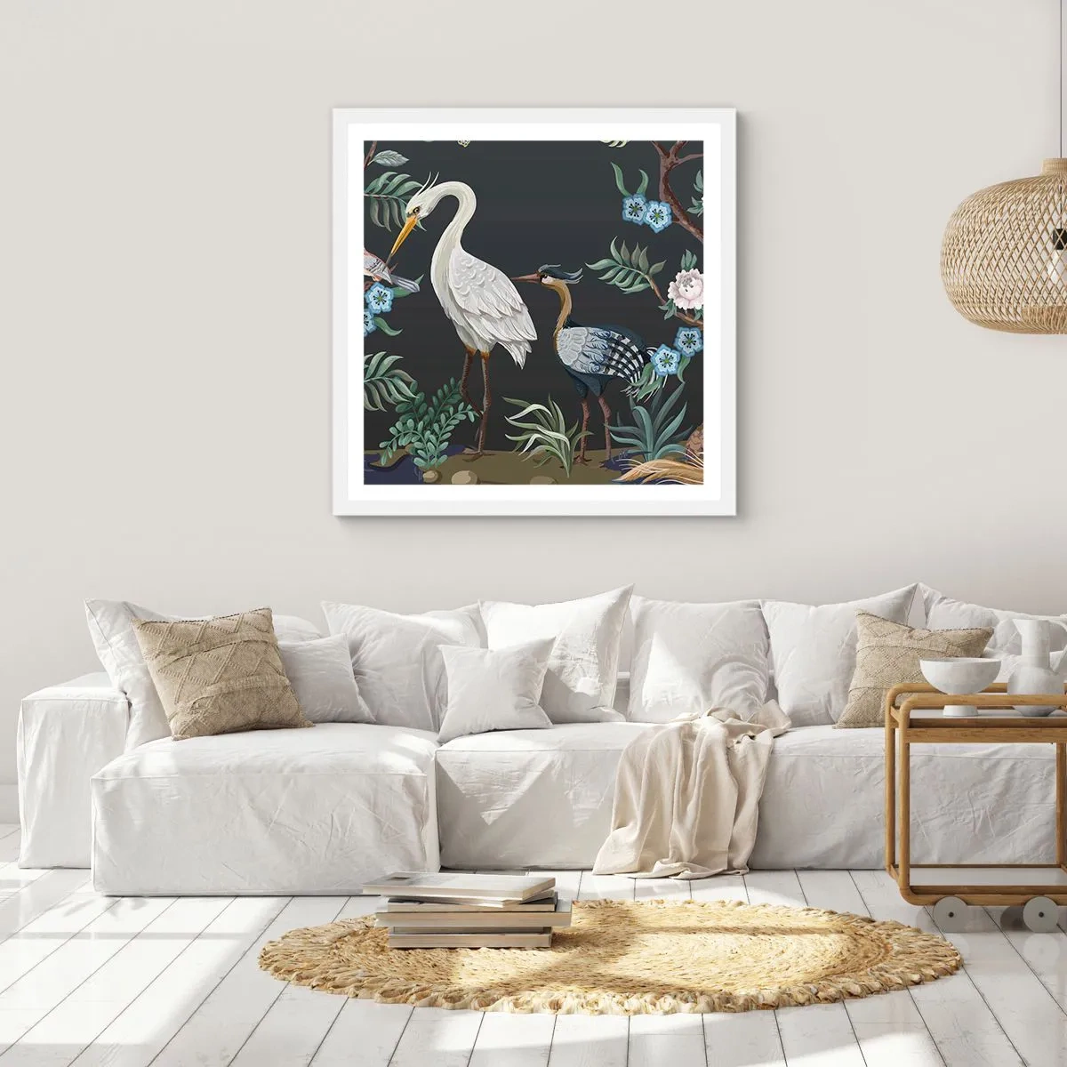 Affiche dans un cadre blanc - Poster - Parade d'oiseaux - 40x40 cm