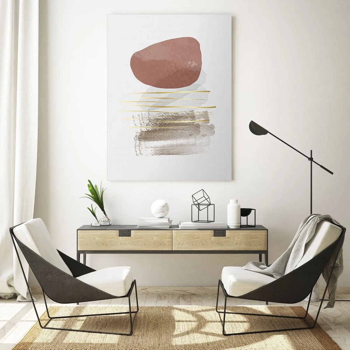 Impression sur verre - Image sur verre - Composition abstraite dans les tons beige et or - 70x100cm - Colonnade abstraite - Décoration murale moderne pour le salon et la chambre ARTTOR