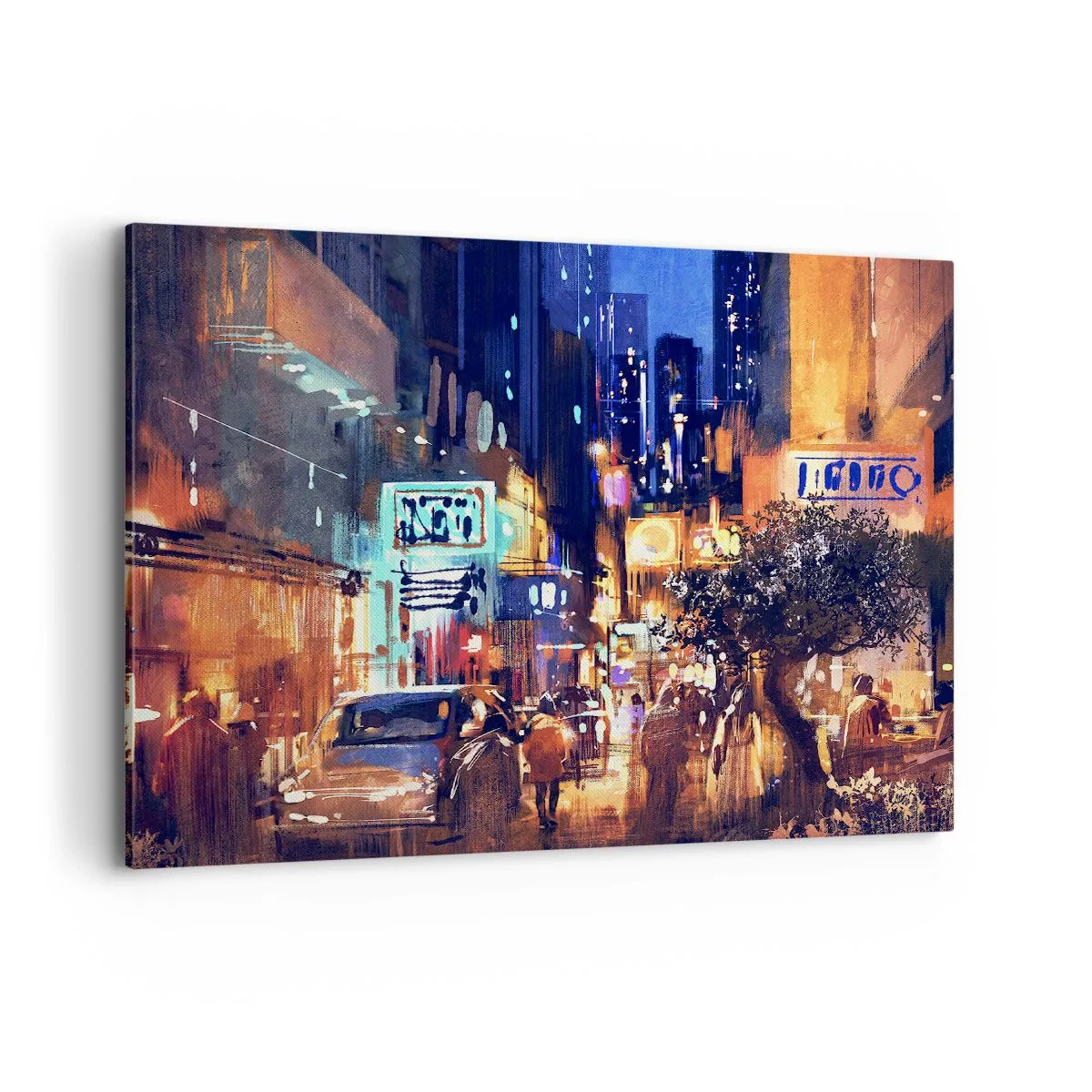 Impression sur toile - Image sur toile - Paysage urbain du soir dans le style impressionniste - 100x70cm - Et la ville ne dort pas - Décoration murale moderne pour le salon et la chambre ARTTOR