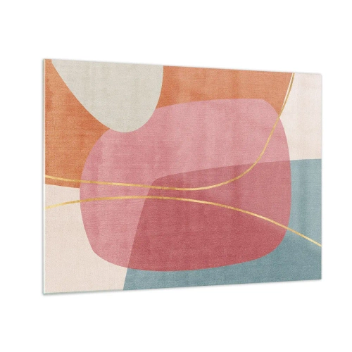 Impression sur verre - Image sur verre - Formes pastel avec des lignes dorées entrecroisées - 70x50cm - Composition pastel au fil d'or - Décoration murale moderne pour le salon et la chambre ARTTOR