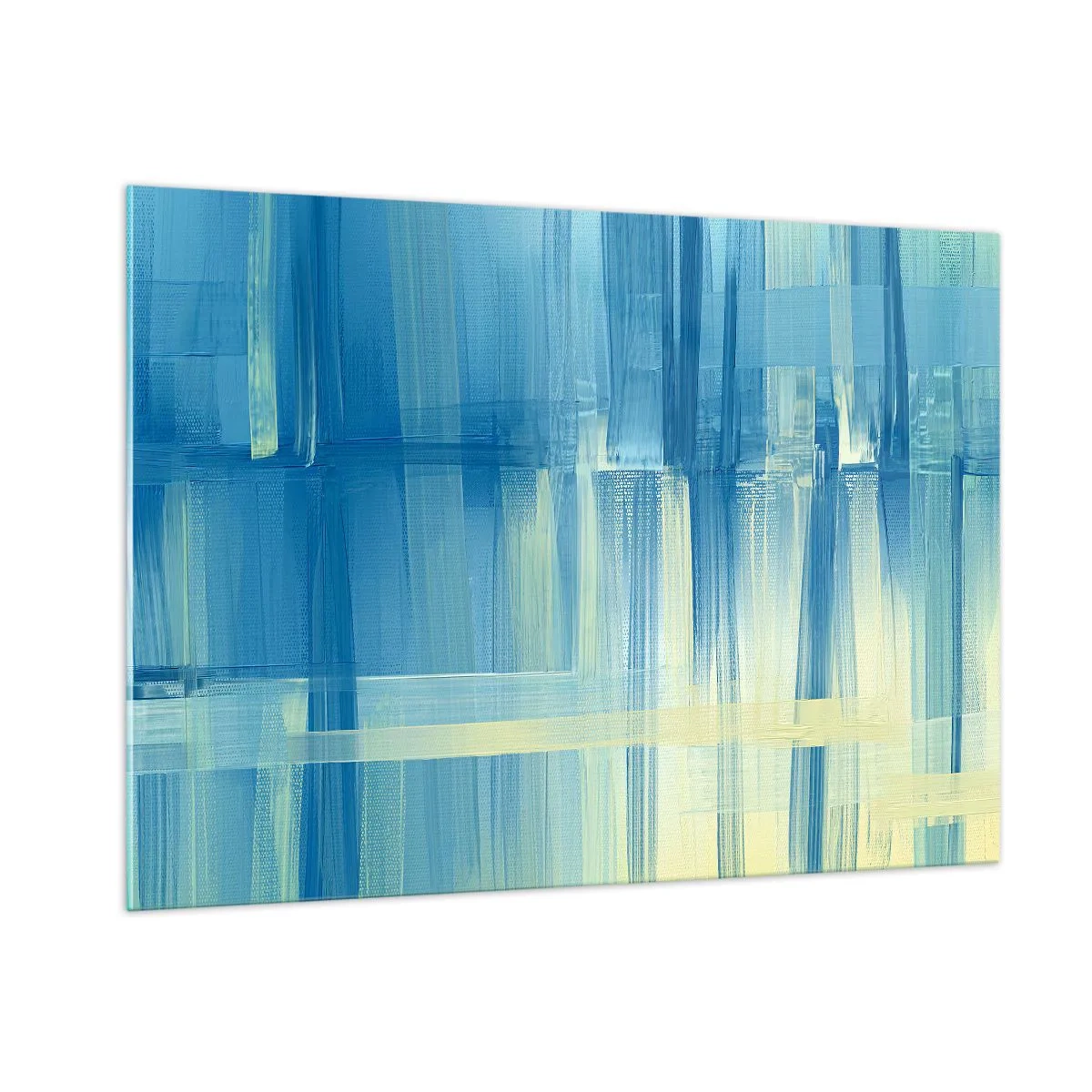 Impression sur verre - Image sur verre - Coups de pinceau abstraits en turquoise et jaune - 100x70cm - Composition en turquoise - Décoration murale moderne pour le salon et la chambre ARTTOR