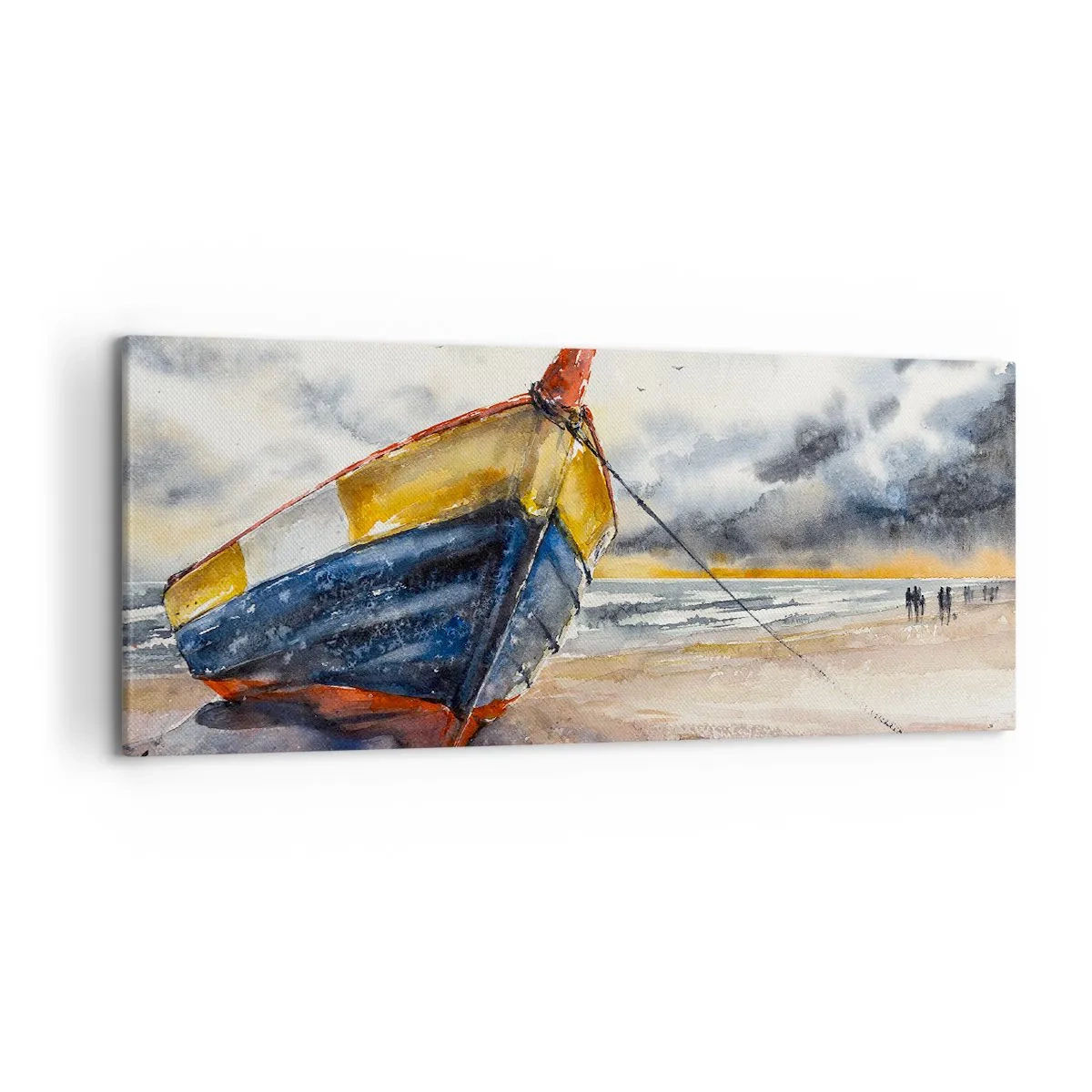 Impression sur toile - Image sur toile - Un bateau pittoresque sur la plage sous un ciel nuageux - 120x50cm - Repos sur le rivage - Décoration murale moderne pour le salon et la chambre ARTTOR