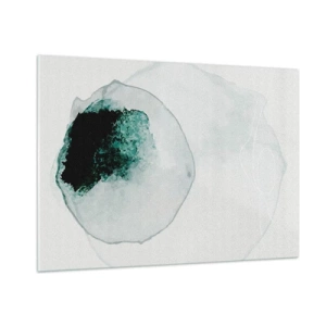 Impression sur verre - Image sur verre - Une forme abstraite ressemblant à une goutte d'eau dans des tons de vert. - 100x70cm - Dans une goutte d'eau - Décoration murale moderne pour le salon et la chambre ARTTOR