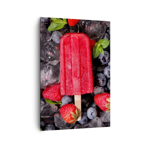 Impression sur toile - Image sur toile - Glace rouge entourée de fruits et de glace - 70x100cm - Le goût d’un été chaud - Décoration murale moderne pour le salon et la chambre ARTTOR