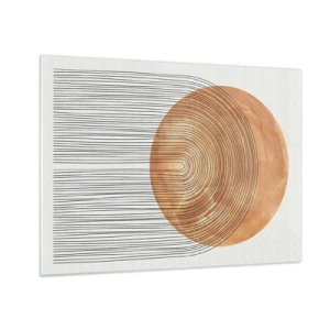 Impression sur verre - Image sur verre - Forme géométrique avec des lignes concentriques et un cercle doré - 70x50cm - Composition solaire - Décoration murale moderne pour le salon et la chambre ARTTOR
