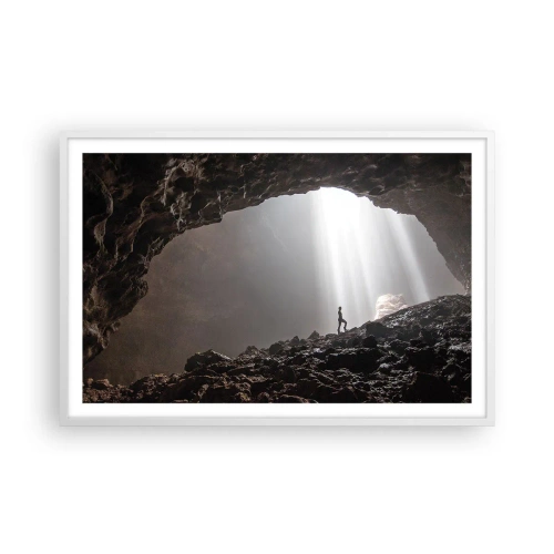 Affiche dans un cadre blanc - Poster - Grotte lumineuse - 91x61 cm