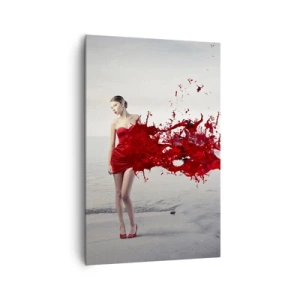 Impression sur toile - Image sur toile - Une femme en robe rouge dans une composition artistique au bord de l'eau - 80x120cm - Passionné comme l'écarlate - Décoration murale moderne pour le salon et la chambre ARTTOR