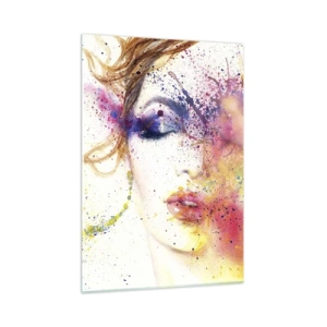 Impression sur verre - Image sur verre - Portrait abstrait d'une femme avec des éclaboussures de peinture arc-en-ciel - 50x70cm - Vertiges arc-en-ciel - Décoration murale moderne pour le salon et la chambre ARTTOR