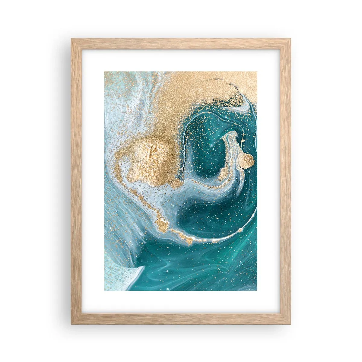 Affiche dans un chêne clair - Poster - Tourbillon d'or et de turquoise - 30x40 cm