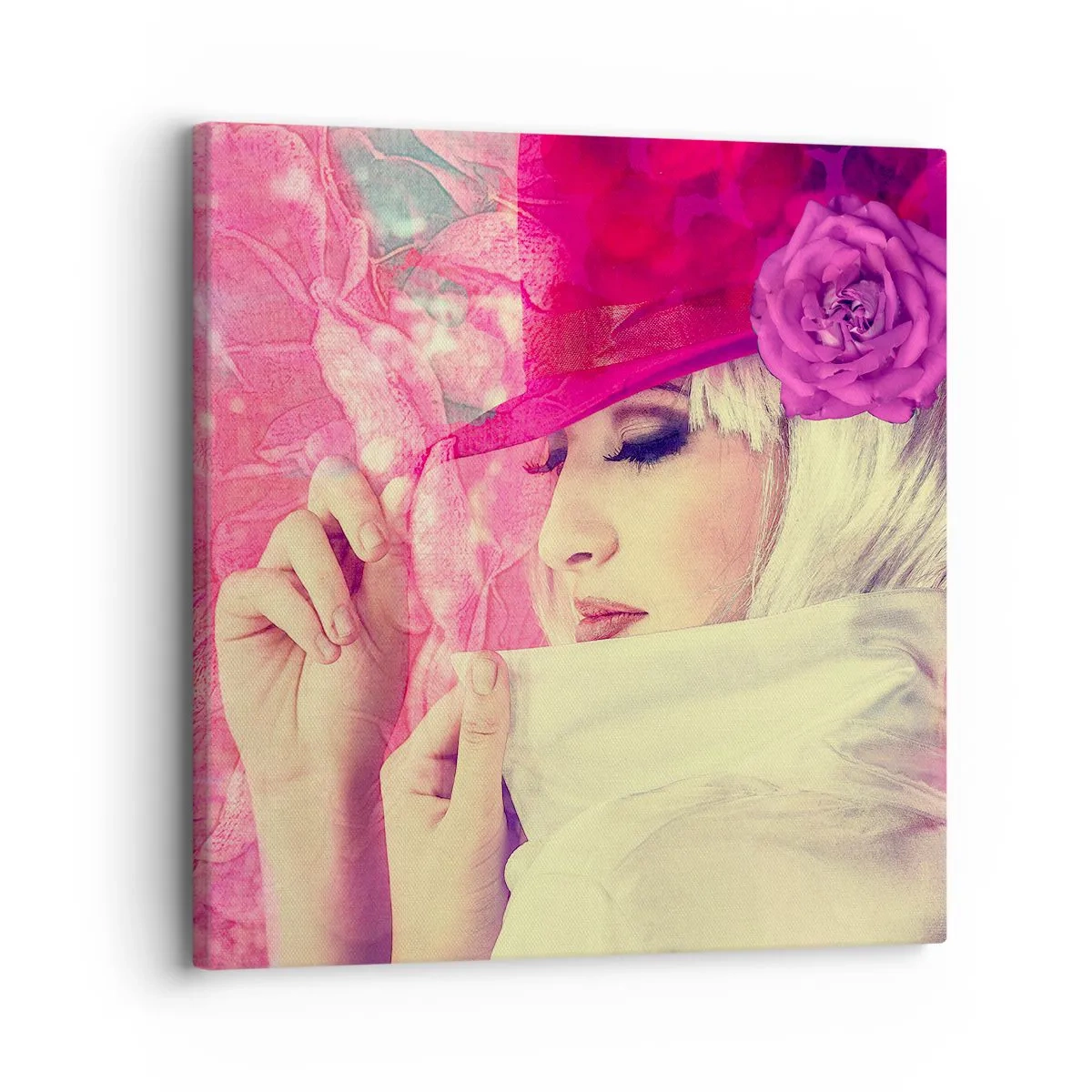 Impression sur toile - Image sur toile - Portrait rétro dans une brume rose - 30x30 cm