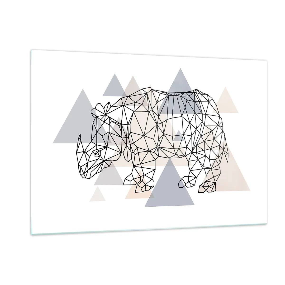 Impression sur verre - Image sur verre - Dessin géométrique d'un rhinocéros sur fond clair - 120x80cm - Structure de force - Décoration murale moderne pour le salon et la chambre ARTTOR