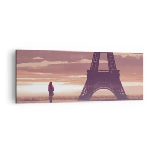 Impression sur toile - Image sur toile - Une silhouette regardant la Tour Eiffel à la lumière du soleil couchant - 140x50cm - Seulement deux d'entre eux - Décoration murale moderne pour le salon et la chambre ARTTOR