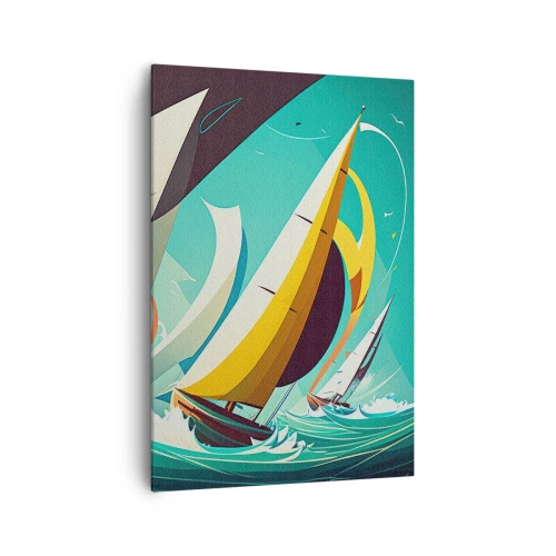 Impression sur toile - Image sur toile - Une illustration dynamique de voiliers dans une mer agitée. - 70x100cm - Bonne chance avec les éléments - Décoration murale moderne pour le salon et la chambre ARTTOR