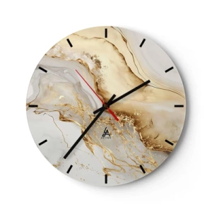 Horloge murale - Pendule murale - Taches abstraites dorées sur fond beige et blanc - 30x30cm - Abstraction : beauté et bonté - Décoration murale moderne pour le salon, la cuisine et la chambre ARTTOR