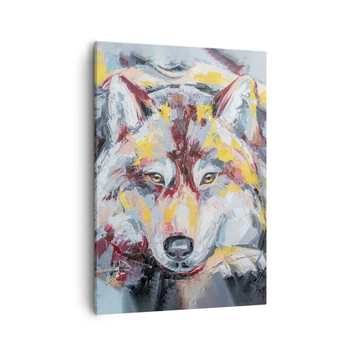 Impression sur toile - Image sur toile - Portrait artistique d'un loup aux couleurs intenses - 50x70cm - En paix au milieu des siens - Décoration murale moderne pour le salon et la chambre ARTTOR