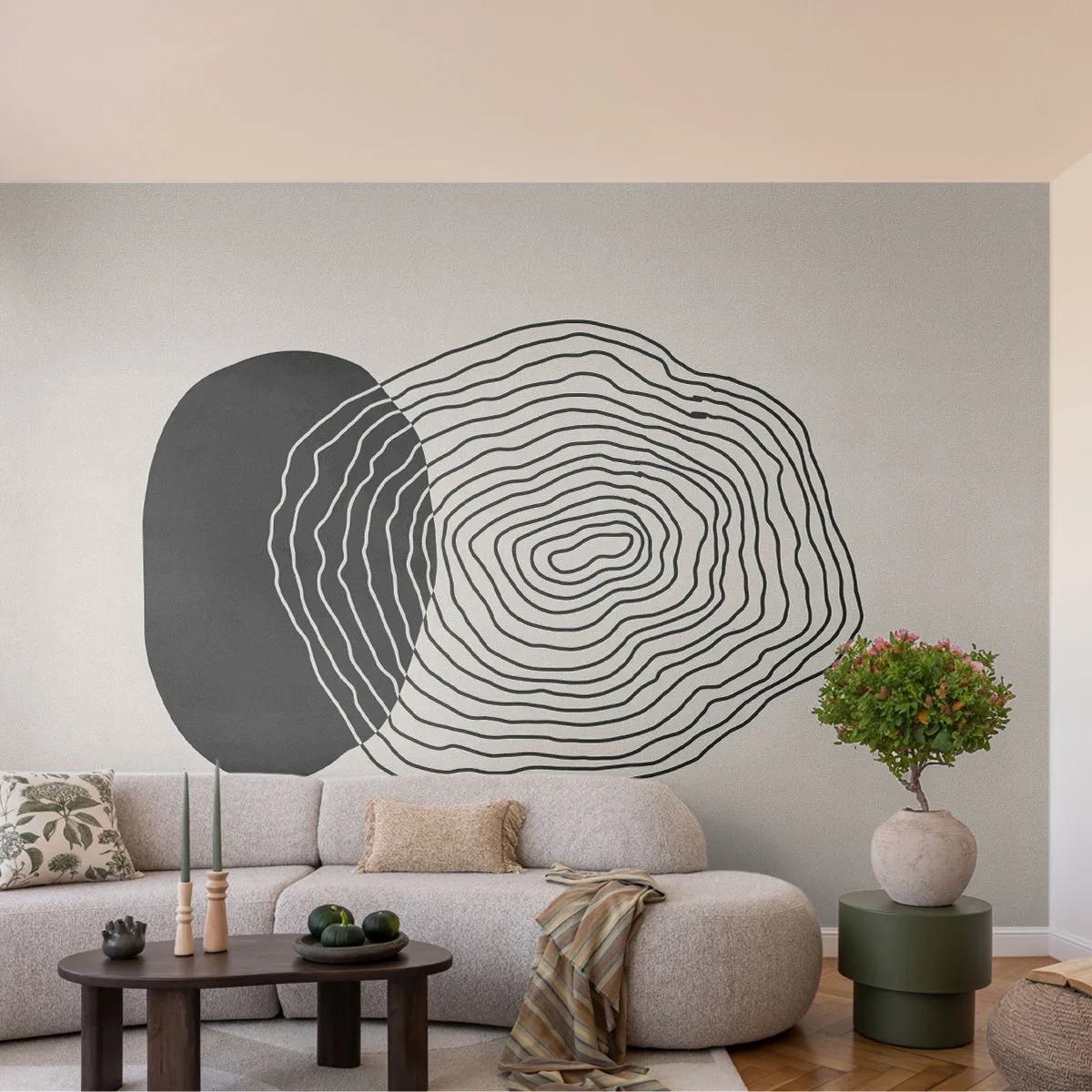Papier Peint Photo Premium Sand - Composition géométrique abstraite avec des lignes et des formes - 100x70cm - Durabilité et oscillation - Décoration murale moderne pour le salon et la chambre ARTTOR