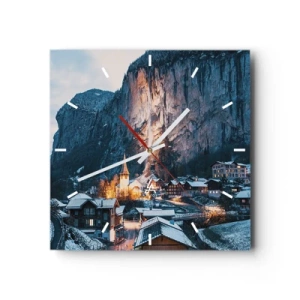 Horloge murale - Pendule murale - Un village d'hiver pittoresque entouré de montagnes - 30x30cm - Esprit brillant de l'hiver - Décoration murale moderne pour le salon et la chambre ARTTOR