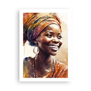 Affiche - Poster - Portrait d'une femme souriante portant un turban coloré - 50x70cm - reine africaine - Décoration murale moderne pour le salon et la chambre ARTTOR