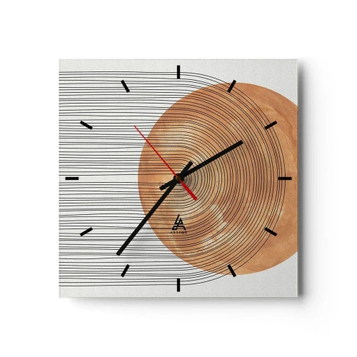 Horloge murale - Pendule murale - Composition géométrique avec des cercles et des lignes aux couleurs chaudes. - 30x30cm - Composition solaire - Décoration murale moderne pour le salon et la chambre ARTTOR