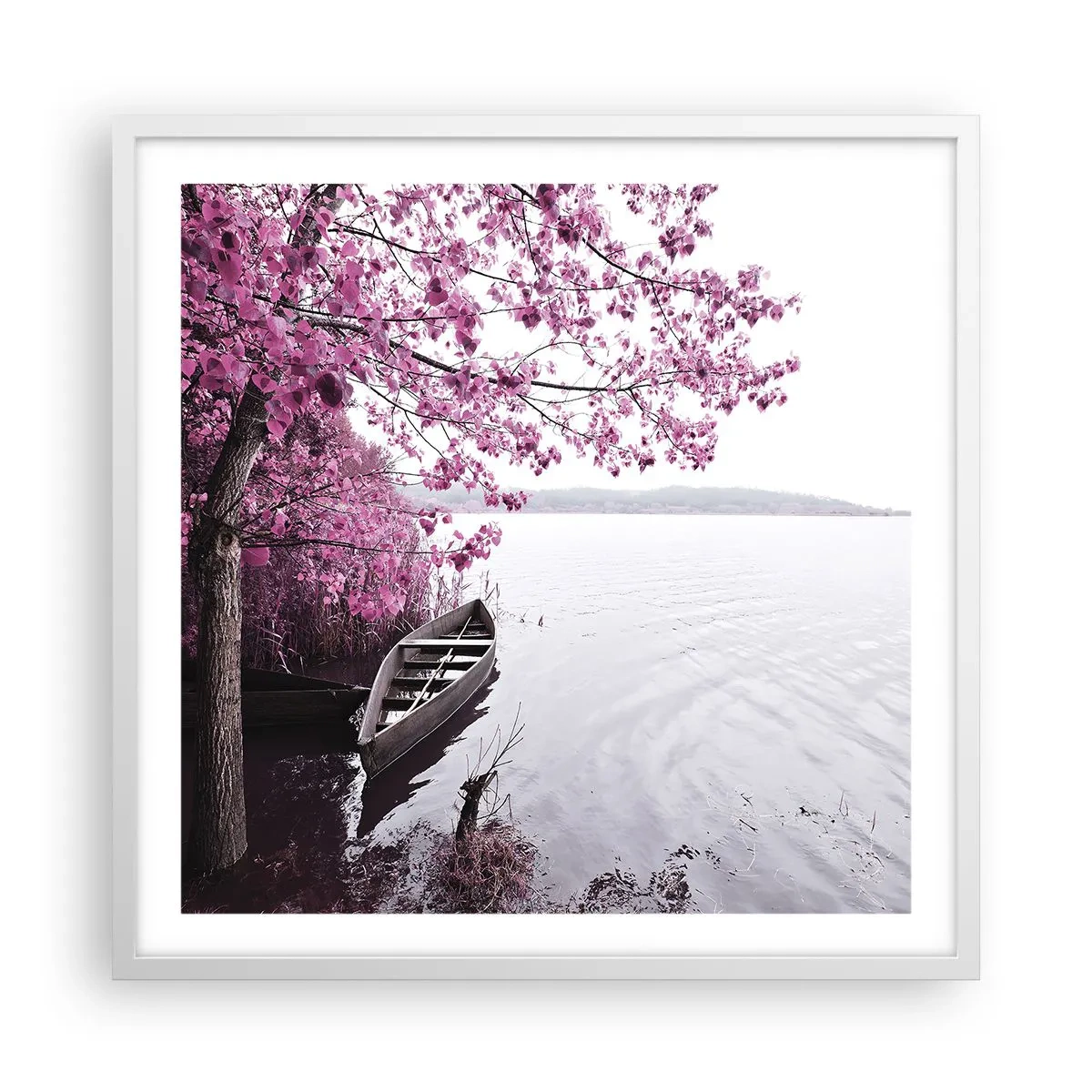 Affiche dans un cadre blanc - Poster - Dans un silence rose - 60x60 cm