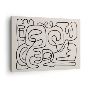 Impression sur toile - Image sur toile - Motif d'art linéaire abstrait en noir sur fond clair - 70x50cm - Suivez les indices - Décoration murale moderne pour le salon et la chambre ARTTOR