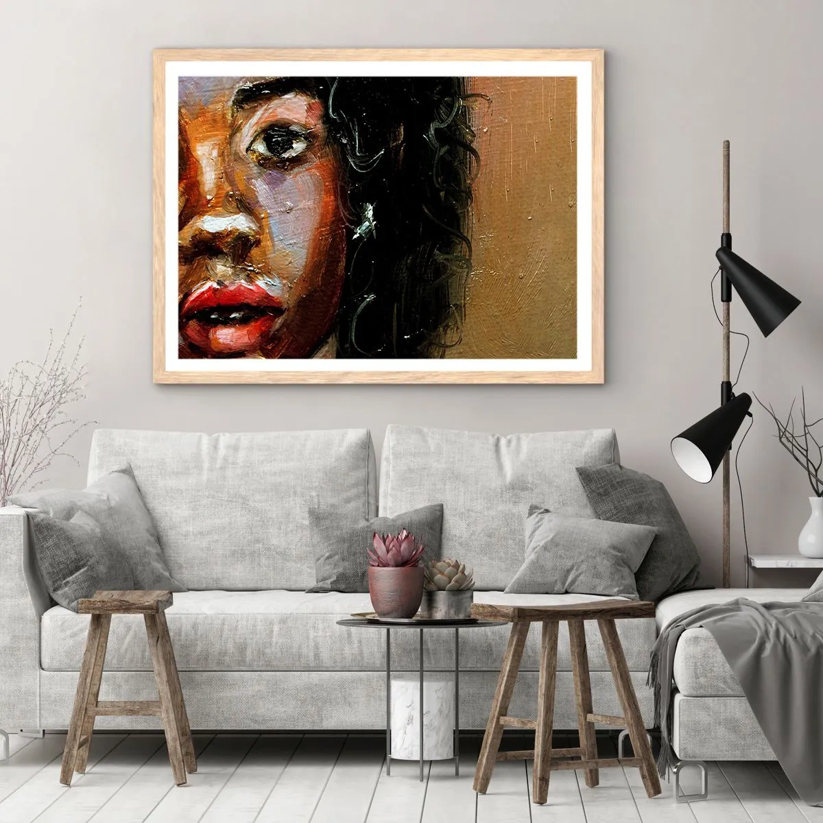 Affiche dans un chêne clair - Poster - Noir et brillant - 100x70 cm