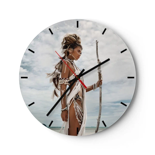 Horloge murale - Pendule murale - Portrait d'une femme avec des décorations ethniques contre le ciel - 30x30cm - Reine des tropiques - Décoration murale moderne pour le salon, la cuisine et la chambre ARTTOR
