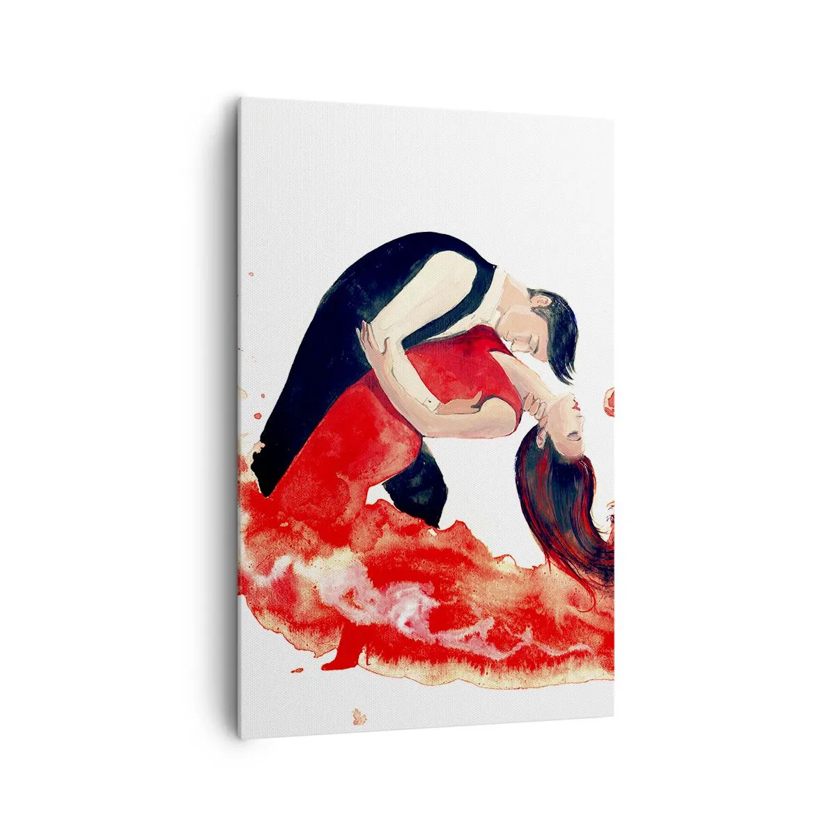 Impression sur toile - Image sur toile - Une aquarelle dynamique d'un couple dansant aux couleurs rouges. - 80x120cm - Tango - une vague sensuelle - Décoration murale moderne pour le salon et la chambre ARTTOR