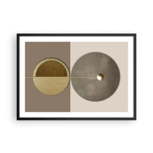 Affiche dans un cadre noir - Poster - Cercles abstraits dans les tons or et beige - 70x50cm - Équilibre parfait - Décoration murale moderne pour le salon et la chambre ARTTOR