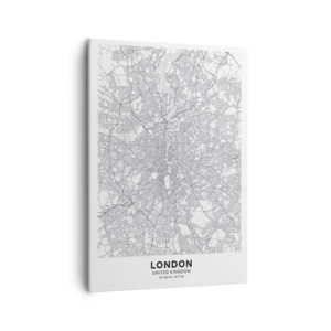 Impression sur toile - Image sur toile - Un plan de ville minimaliste en nuances de gris - 50x70cm - Carte du labyrinthe londonien - Décoration murale moderne pour le salon et la chambre ARTTOR