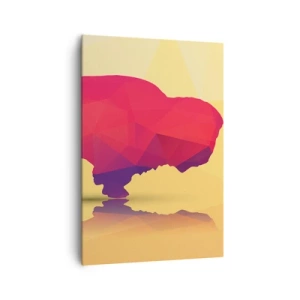 Impression sur toile - Image sur toile - Silhouette géométrique d'un bison dans les tons de rouge et de violet - 70x100cm - La force amarante du bison - Décoration murale moderne pour le salon et la chambre ARTTOR