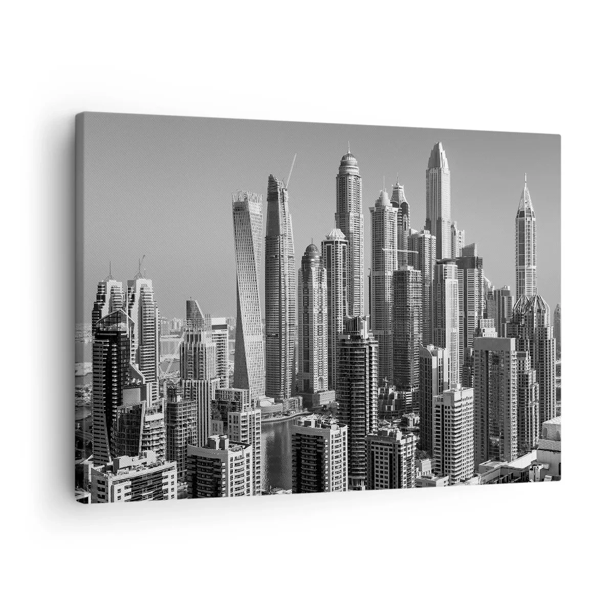 Impression sur toile - Image sur toile - Panorama de gratte-ciels modernes aux tons monochromes - 70x50cm - Ville sur le désert - Décoration murale moderne pour le salon et la chambre ARTTOR