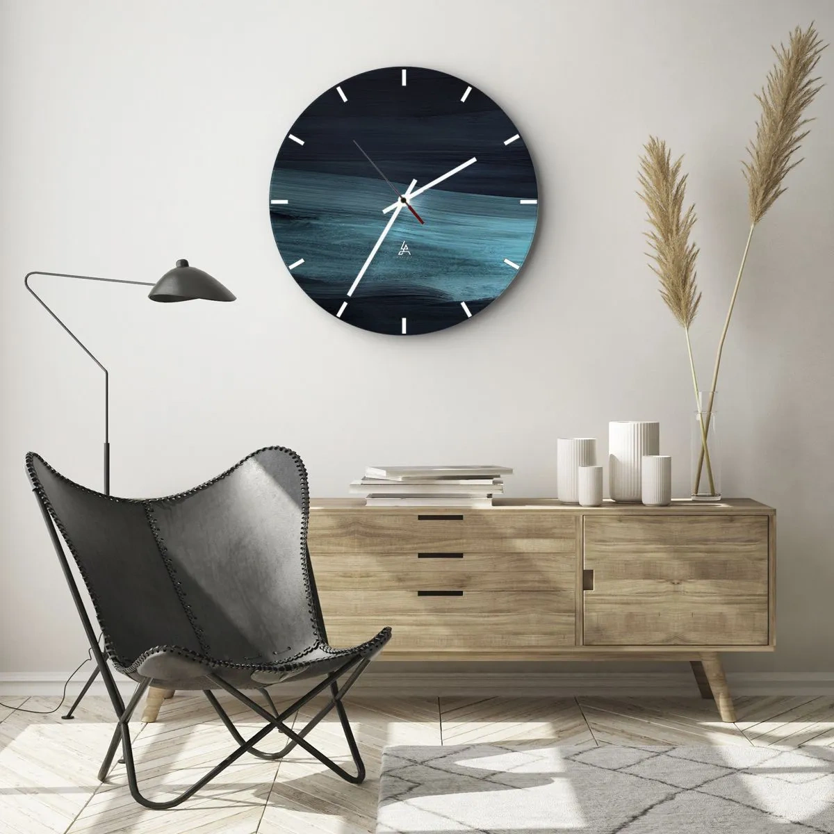 Horloge murale - Pendule murale - Des stries abstraites en turquoise et bleu marine rappelant l'eau - 30x30cm - Suivez le courant - Décoration murale moderne pour le salon, la cuisine et la chambre ARTTOR