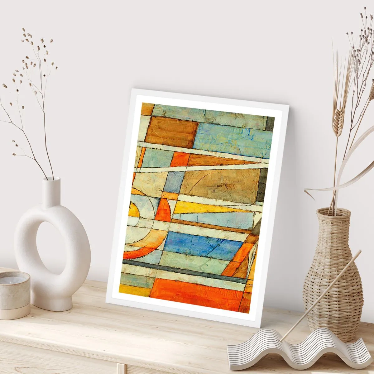 Affiche dans un cadre blanc - Poster - Cubisme sur le chantier - 70x100 cm