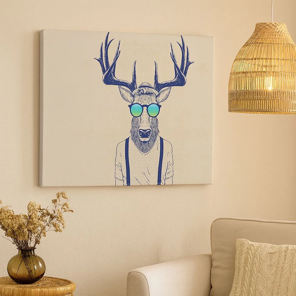 Impression sur toile - Image sur toile - Cerf stylisé avec des lunettes de soleil - 70x50cm - A qui vous attendiez-vous ? - Décoration murale moderne pour le salon et la chambre ARTTOR