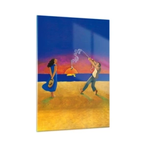 Impression sur verre - Image sur verre - Résumé coloré d'un couple sur la plage au coucher du soleil - 50x70cm - Plus qu'une étoile dans le ciel - Décoration murale moderne pour le salon et la chambre ARTTOR