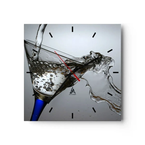 Horloge murale - Pendule murale - Un verre d'eau en mouvement sur un fond clair - 30x30cm - Eau cristalline dans un verre cristal - Décoration murale moderne pour le salon et la chambre ARTTOR
