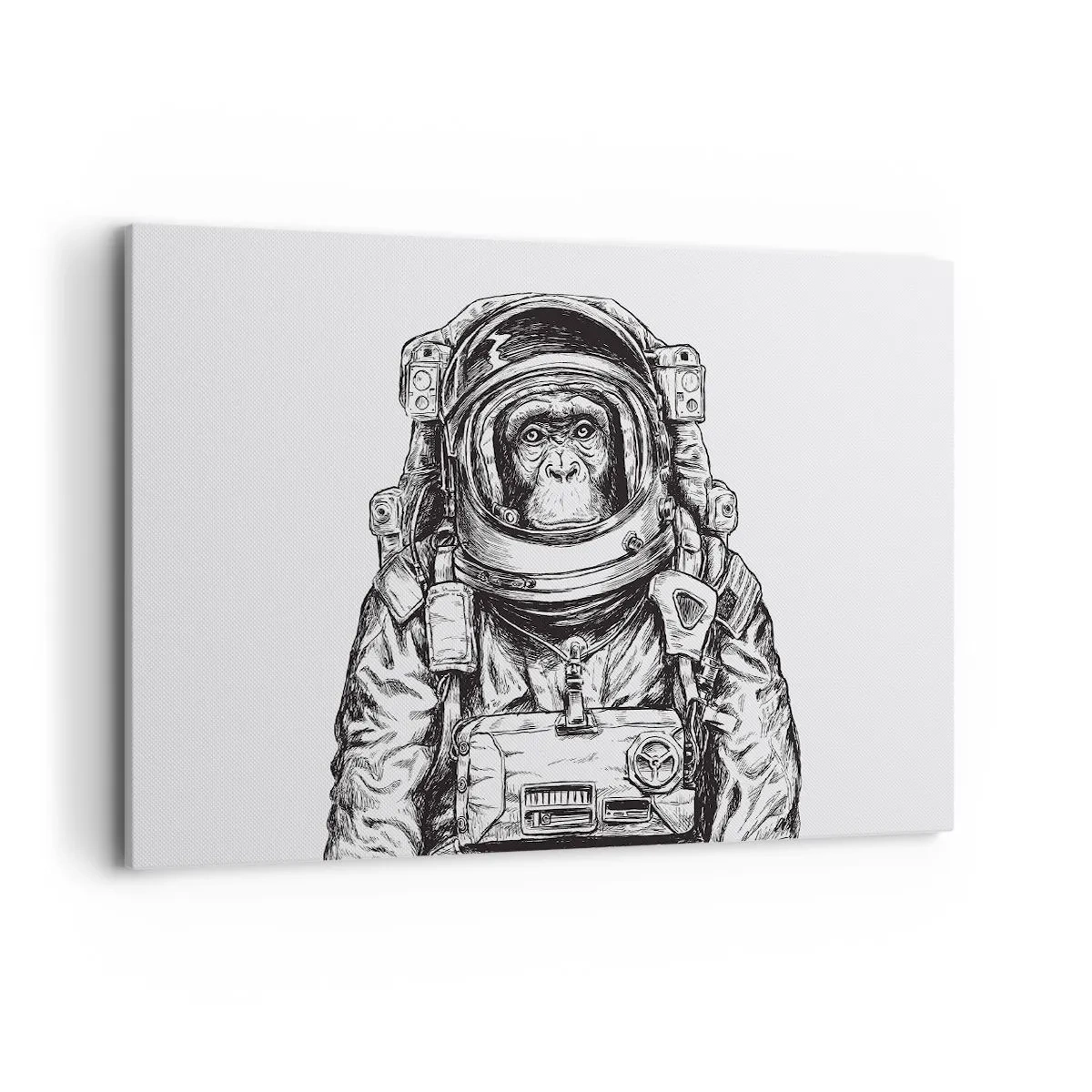 Impression sur toile - Image sur toile - Graphique d'un astronaute en combinaison spatiale avec une tête de singe - 120x80cm - Évolution alternative - Décoration murale moderne pour le salon et la chambre ARTTOR