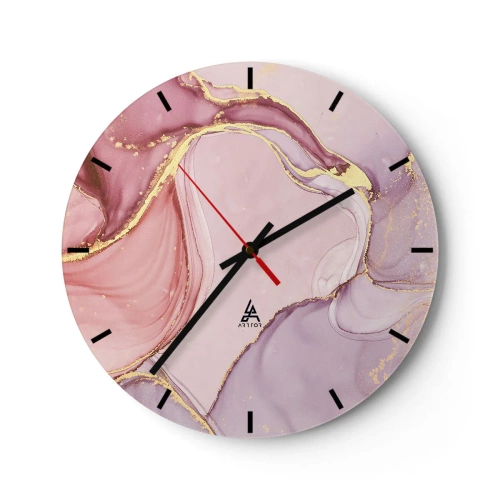 Horloge murale - Pendule murale - Horloge abstraite aux accents roses et dorés - 30x30cm - Caresse de couleurs - Décoration murale moderne pour le salon, la cuisine et la chambre ARTTOR