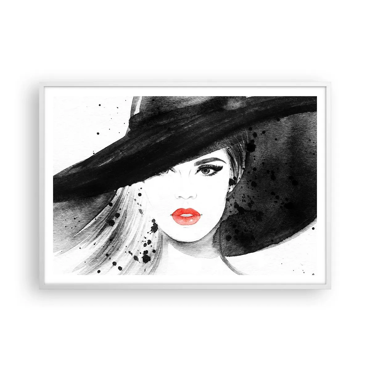 Affiche dans un cadre blanc - Poster - Dame en noir - 100x70 cm