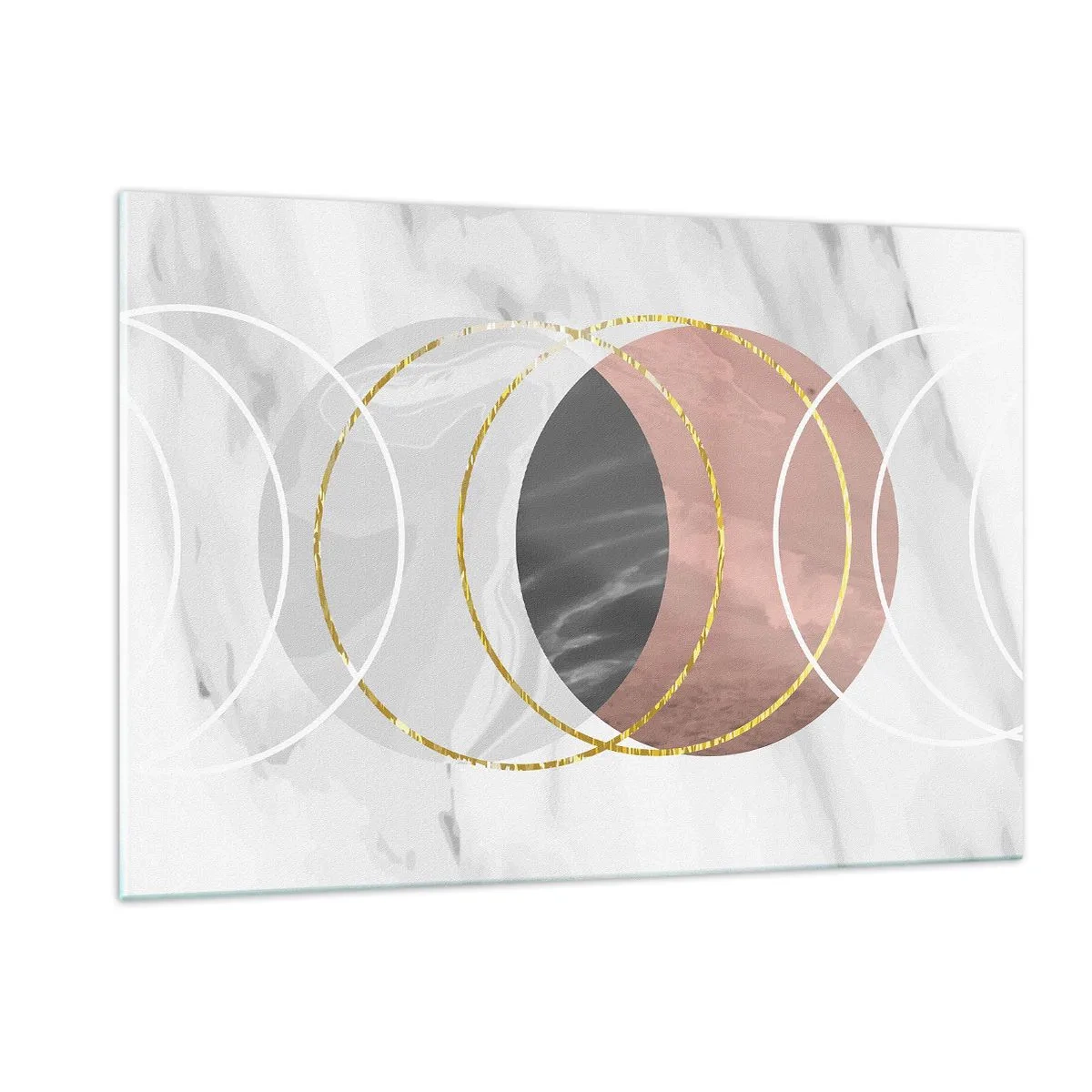 Impression sur verre - Image sur verre - Cercles géométriques dans des tons de cuivre, d'or et de marbre - 120x80cm - Musique des sphères - Décoration murale moderne pour le salon et la chambre ARTTOR