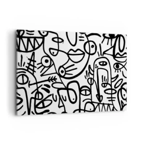 Impression sur toile - Image sur toile - Dessins abstraits en noir et blanc avec des motifs faciaux - 100x70cm - Visages et mirages - Décoration murale moderne pour le salon et la chambre ARTTOR