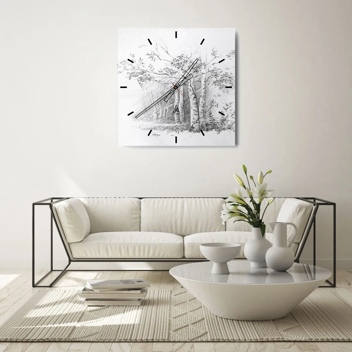 Horloge murale - Pendule murale - Lumière d'une forêt de bouleaux - 30x30 cm