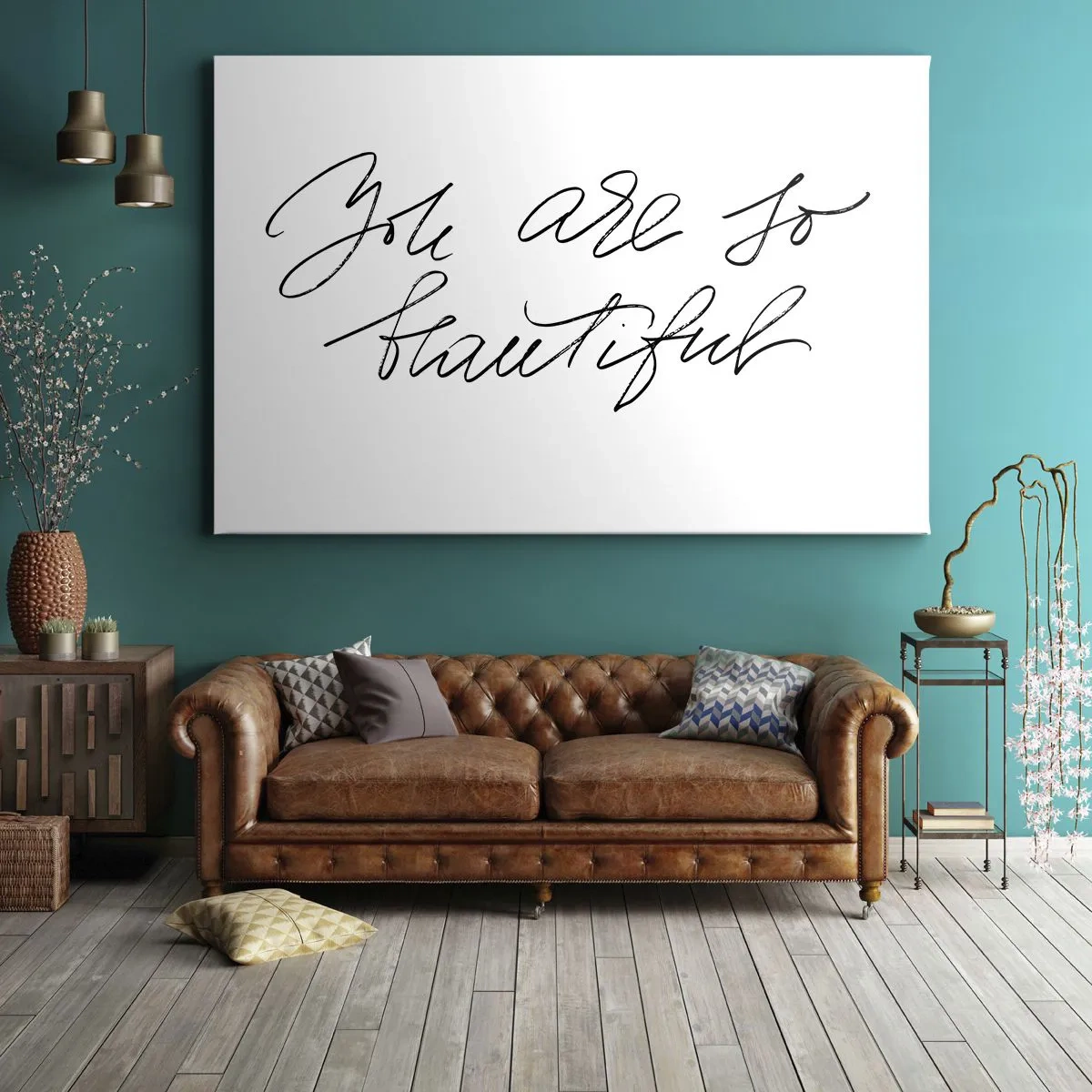 Impression sur toile - Image sur toile - Inscription en noir et blanc « Tu es si belle » - 100x70cm - Vraiment, crois-moi... - Décoration murale moderne pour le salon et la chambre ARTTOR