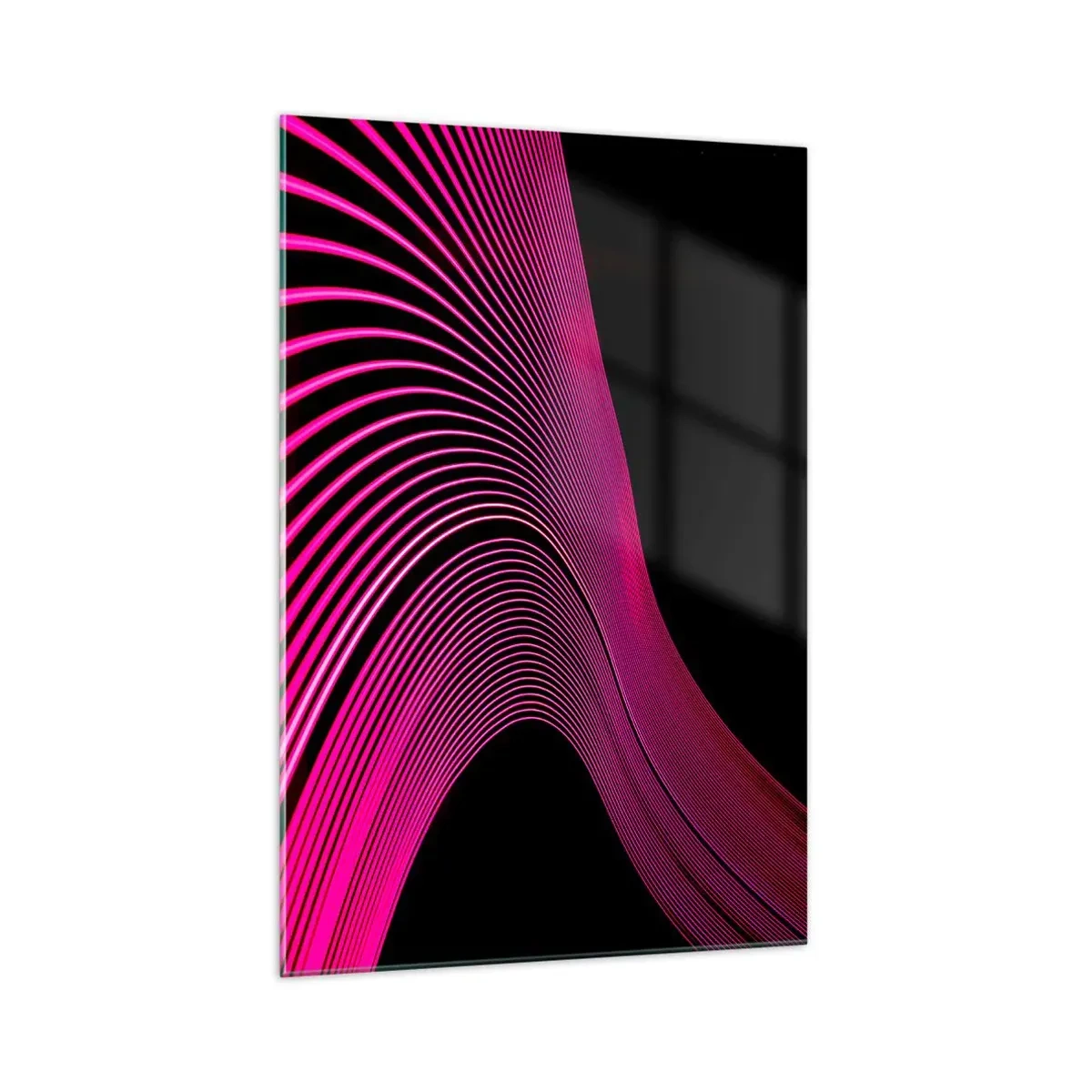 Impression sur verre - Image sur verre - Lignes futuristes dans des tons de rose sur fond noir - 70x100cm - Avenue de lumière - Décoration murale moderne pour le salon et la chambre ARTTOR