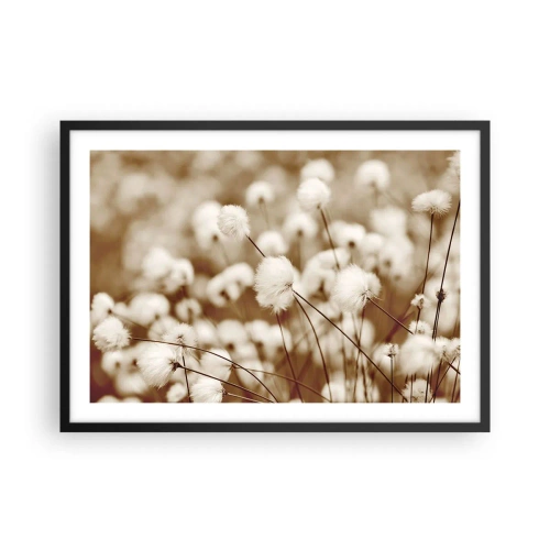 Affiche dans un cadre noir - Poster - Un champ de plantes délicates aux tons sépia - 70x50cm - Tige moelleuse - Décoration murale moderne pour le salon et la chambre ARTTOR