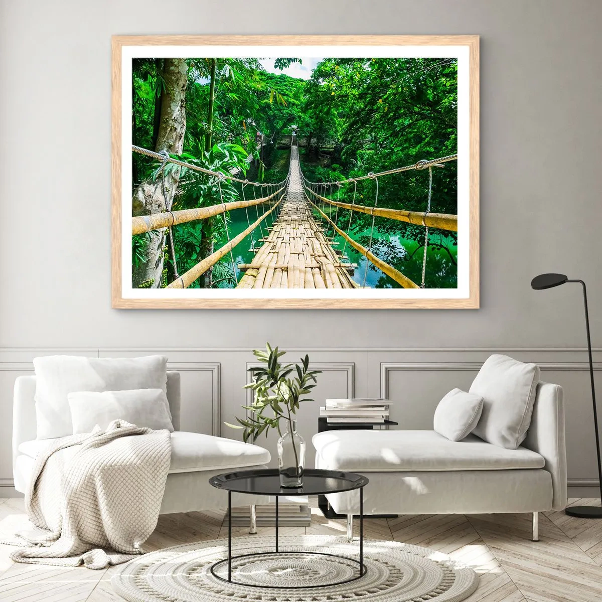 Affiche dans un chêne clair - Poster - Pont de singe en pleine nature - 70x50 cm
