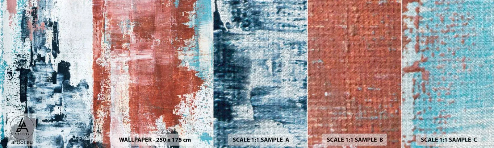 Échantillon de Papier Peint Premium Canvas - Moitié-moitié abstrait - Abstraction, Morceau, Peinture - 100x30 cm