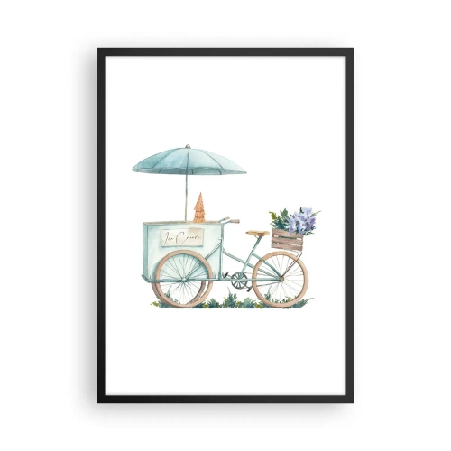 Affiche dans un cadre noir - Poster - Illustration à l'aquarelle d'un vélo avec de la glace et des fleurs - 50x70cm - Doux souvenir d'été - Décoration murale moderne pour le salon et la chambre ARTTOR