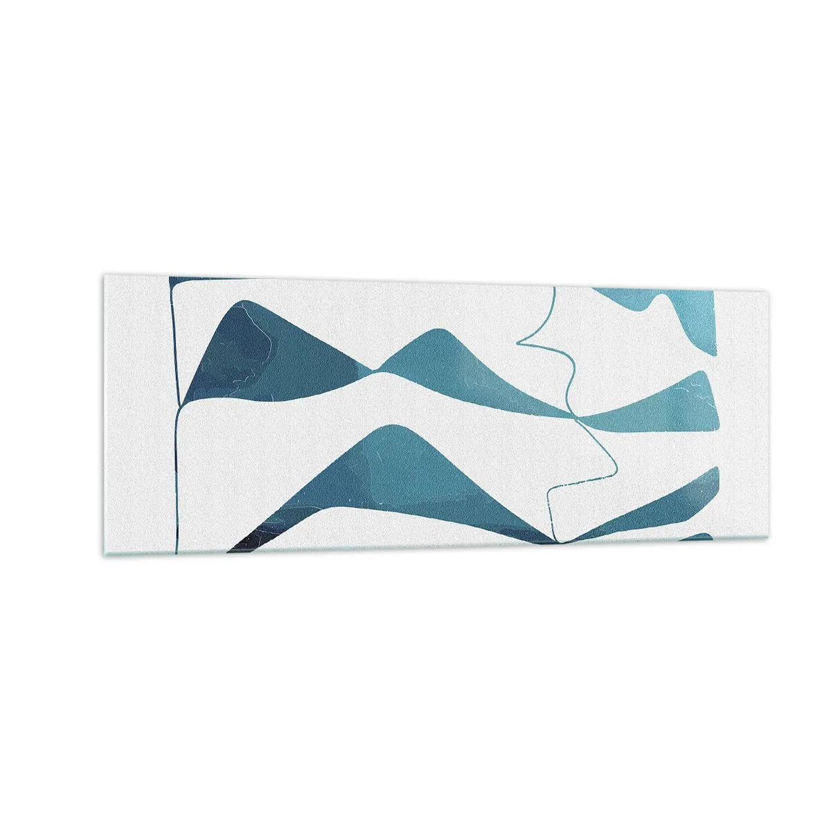 Impression sur verre - Image sur verre - Formes abstraites dans des tons de bleu sur fond blanc - 140x50cm - Abstraction : composé turquoise - Décoration murale moderne pour le salon et la chambre ARTTOR